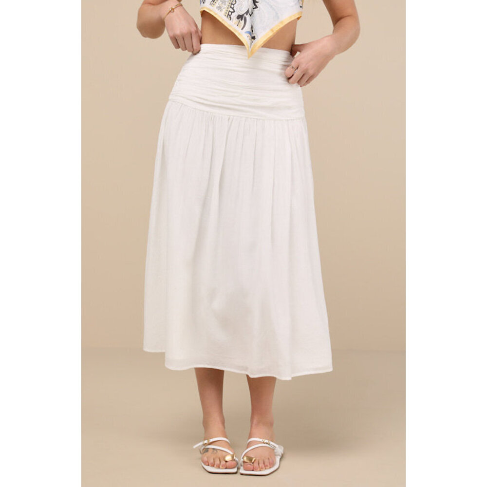 Lulus Kesia White Textured A-line Midi Skirt - Size XL